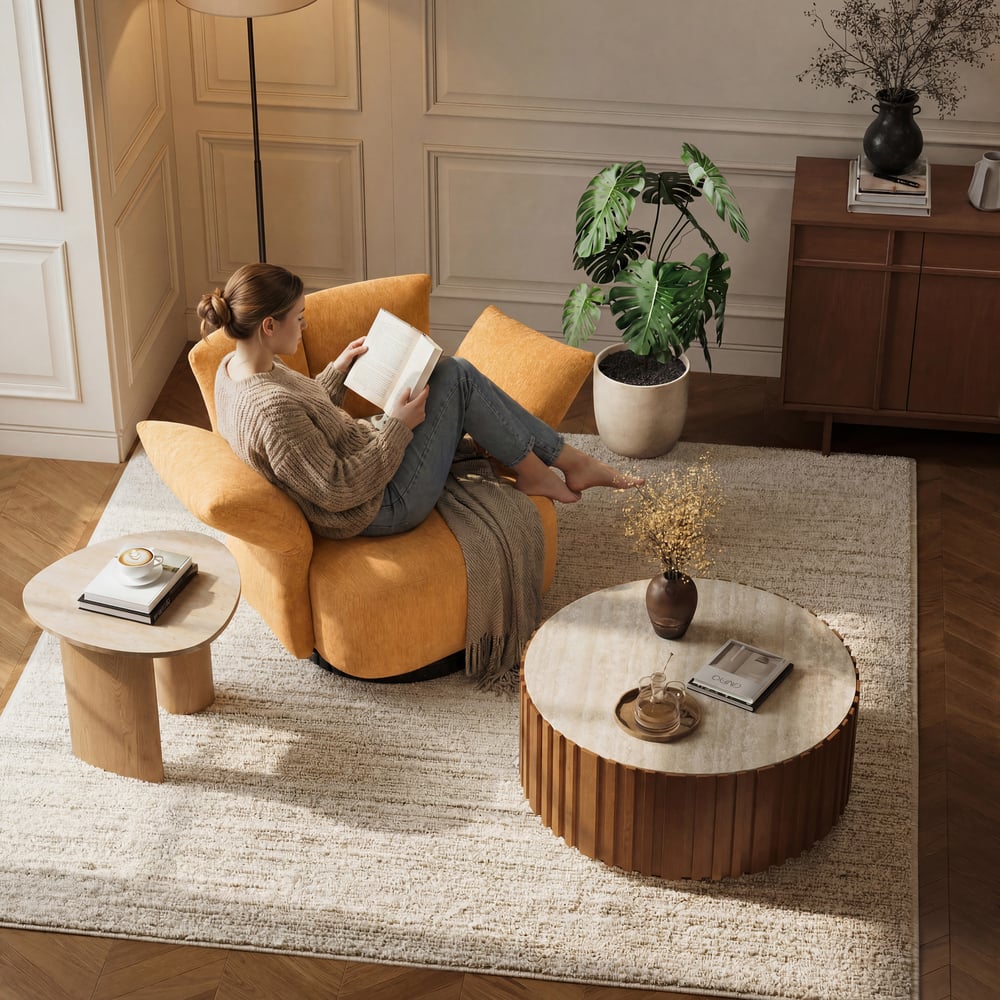 Performance Chenille Swivel Accent Chair with Adjustable Armrest window image
