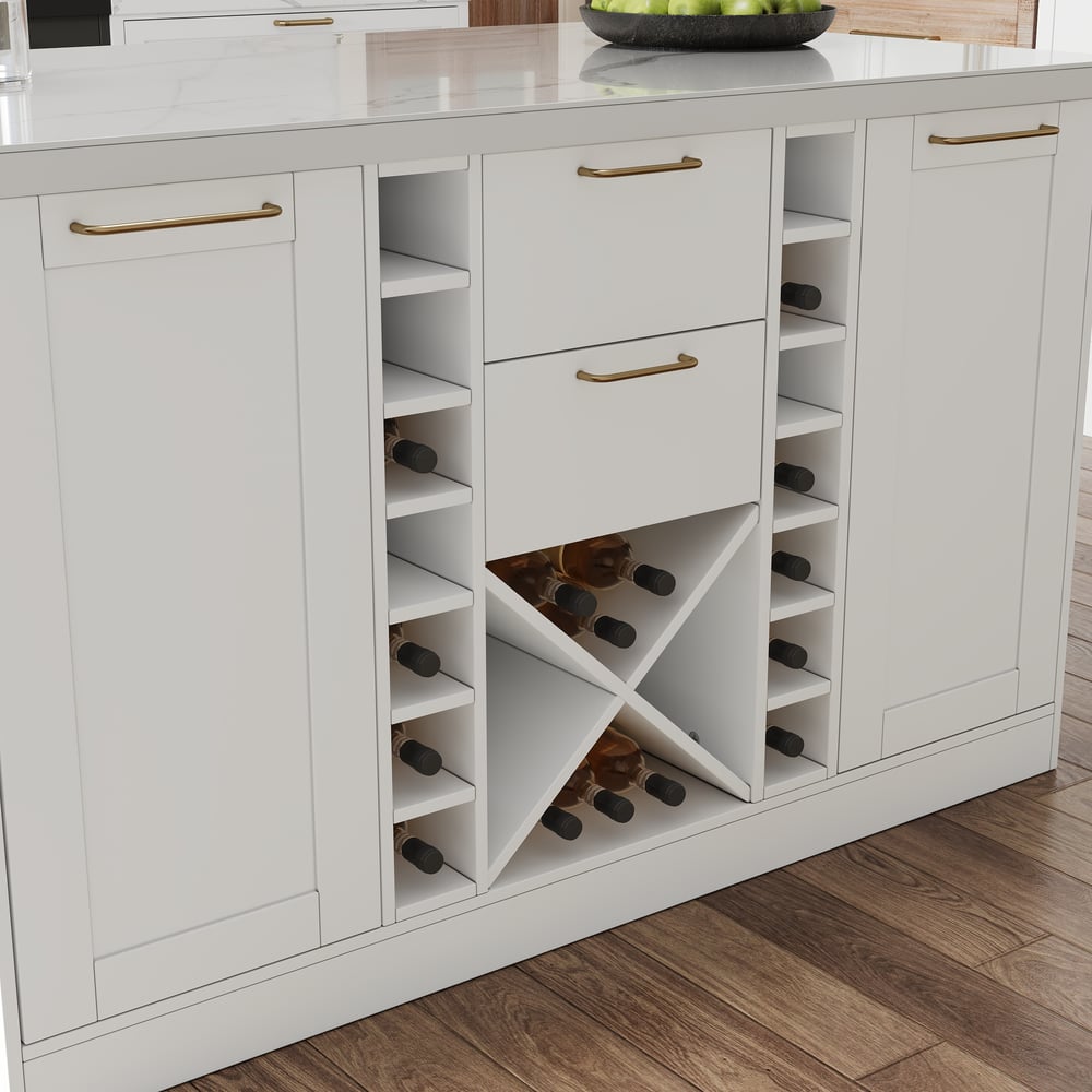 59" Modern White Sintered Stone Kitchen Island with Wine Storage window image