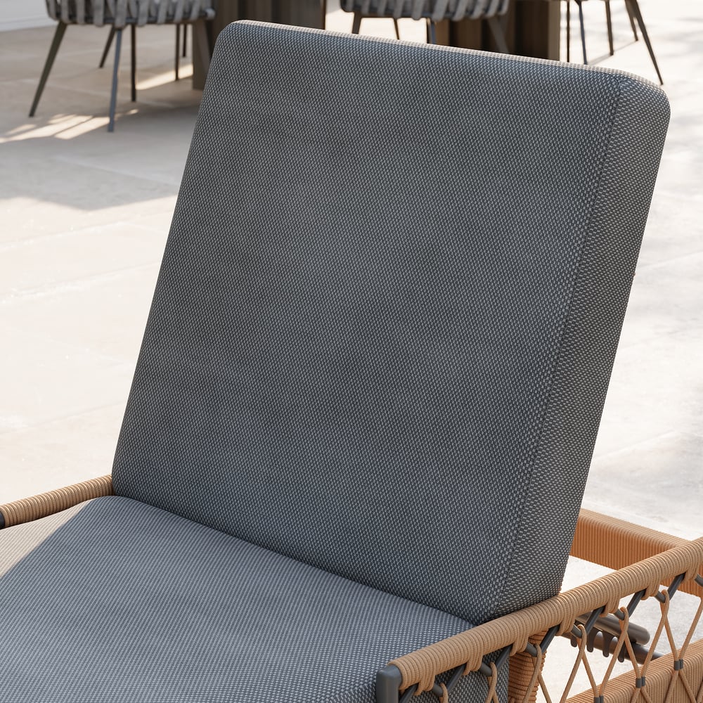 Ropipe Outdoor Rope-Woven Lounge Chair with Adjustable Backrest & Wheels in Dark Gray window image