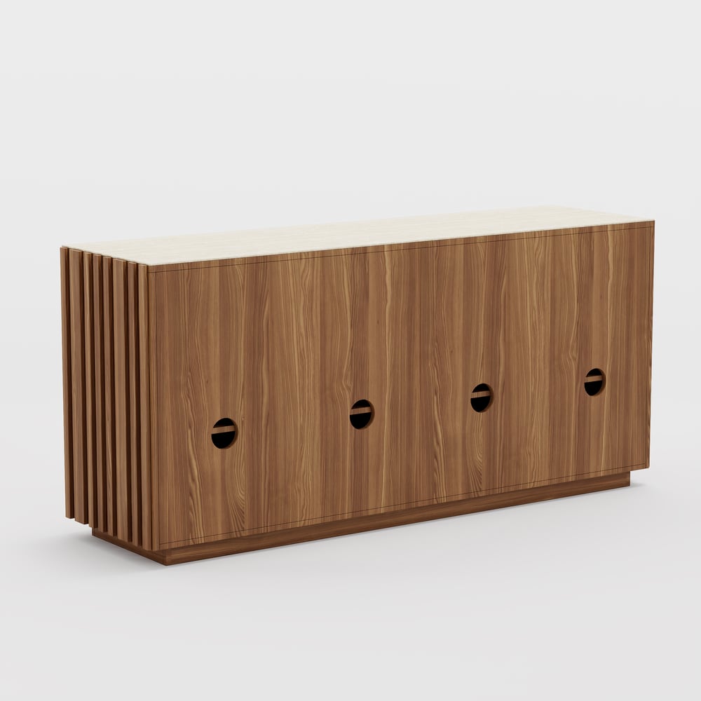 Aura 65" Ash Wood Slatted Walnut TV Stand with Sintered Stone Top window image