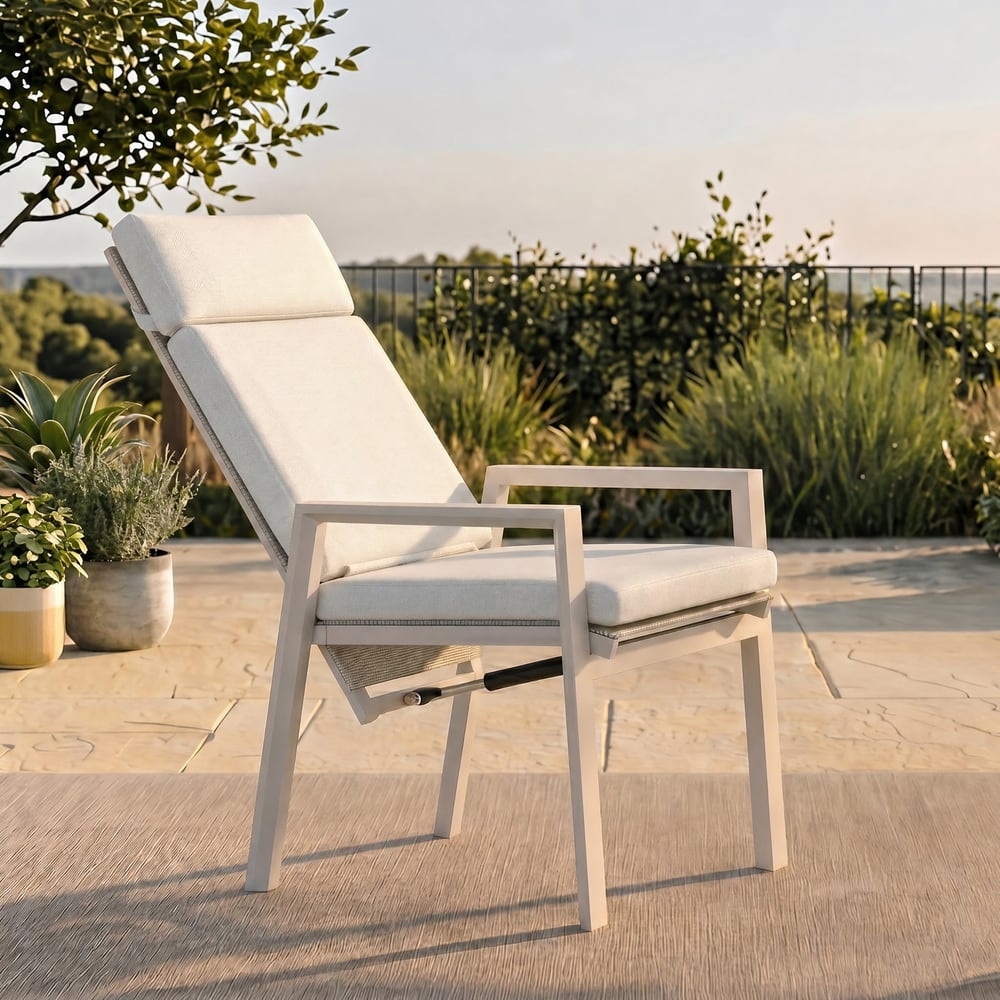 Outdoor Aluminium Reclining Dining Chairs in Sand, Set of 2 window image
