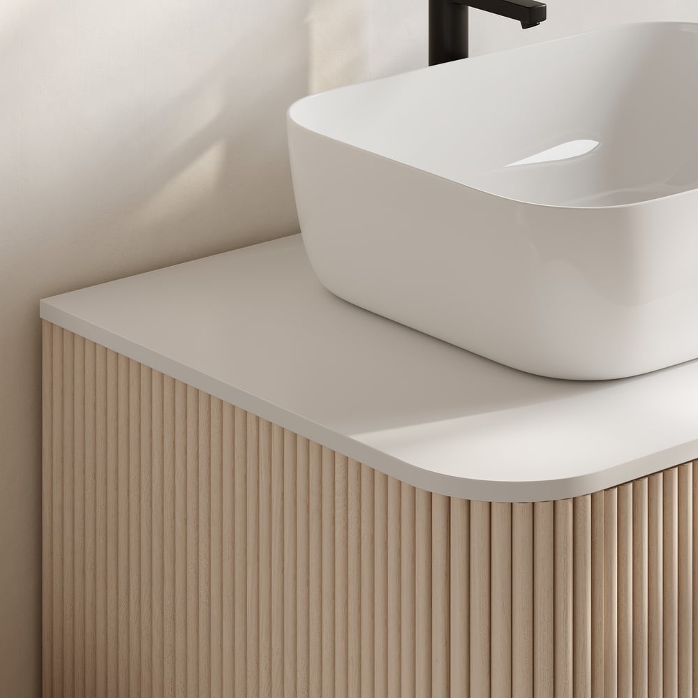 80cm Fluted Freestanding Bathroom Vanity with Vessel Sink, 3-Drawers, Sintered Stone top window image