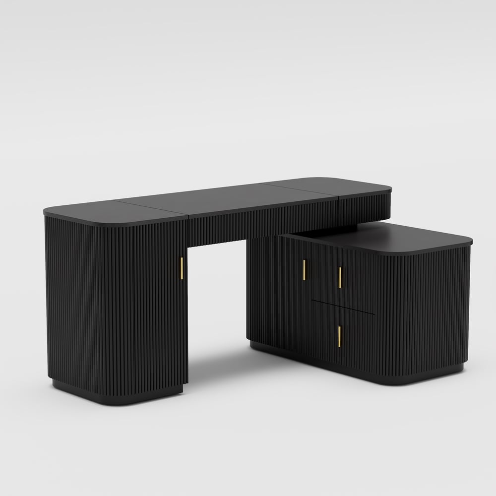Velign 65" L-Shape Black Executive Desk with Right-Side Cabinet window image