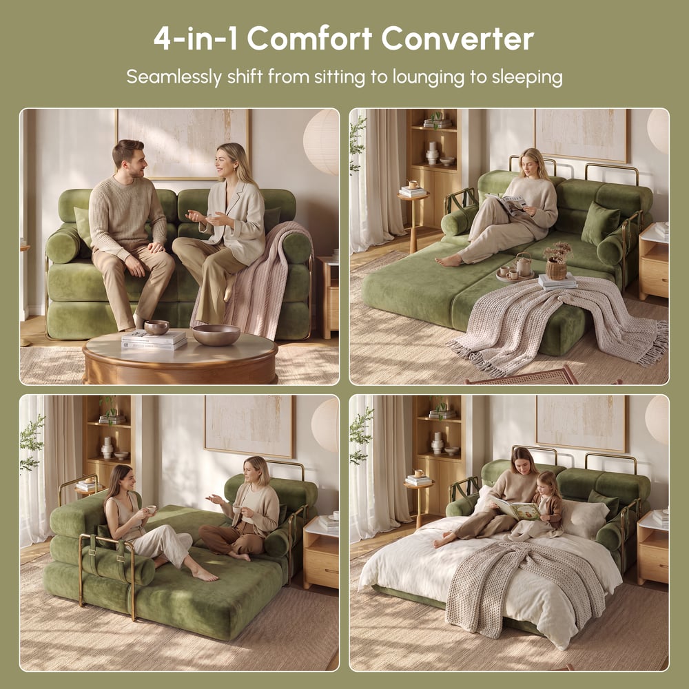 Canapé-lit convertible Humply 170 cm 2 places en velours chenille 4 en 1 image de fenêtre