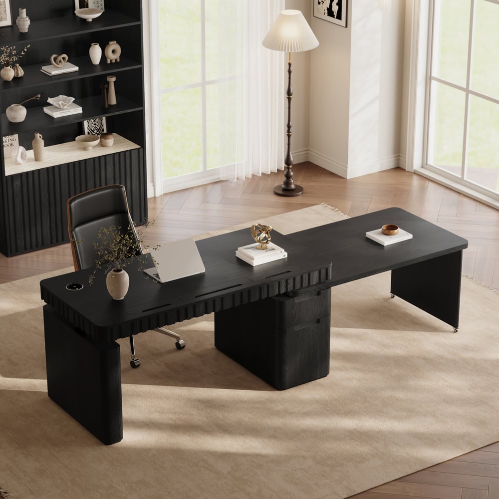 Bureau Aura 160 cm Noir Cannelé à Rotation 360 Degrés Bureau Debout Électrique Réglable image de fenêtre