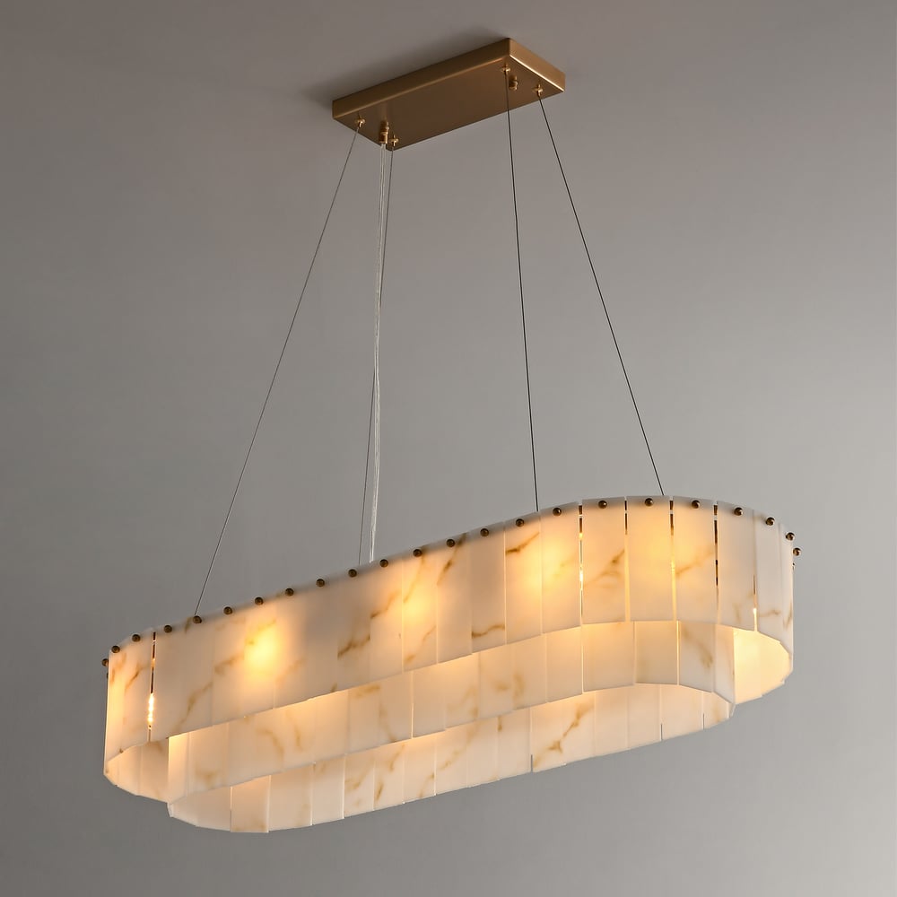 12-Light Linear Chandelier Alabaster-Look 2-Tier Dining Chandelier 40" window image