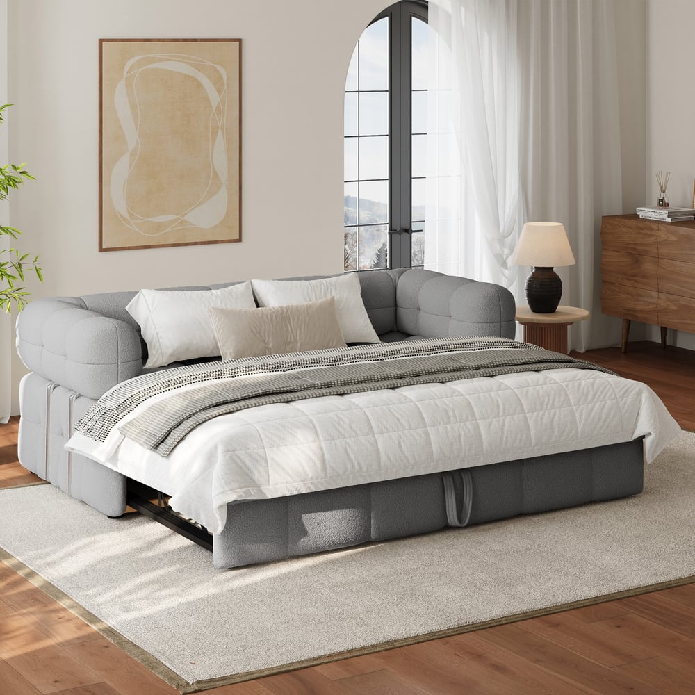 76" Queen 3-Seater Boucle Convertible Sleeper Sofa window image