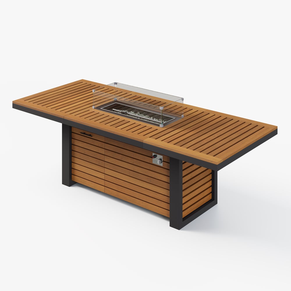 Axis 94.5" Outdoor Propane Fire Pit Dining Table with Hidden Tank & Wind Shield window image