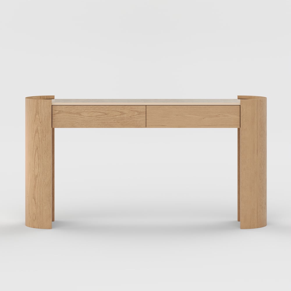 Japandi 60" Oval Sintered Stone Console Table With 2 Drawers window image