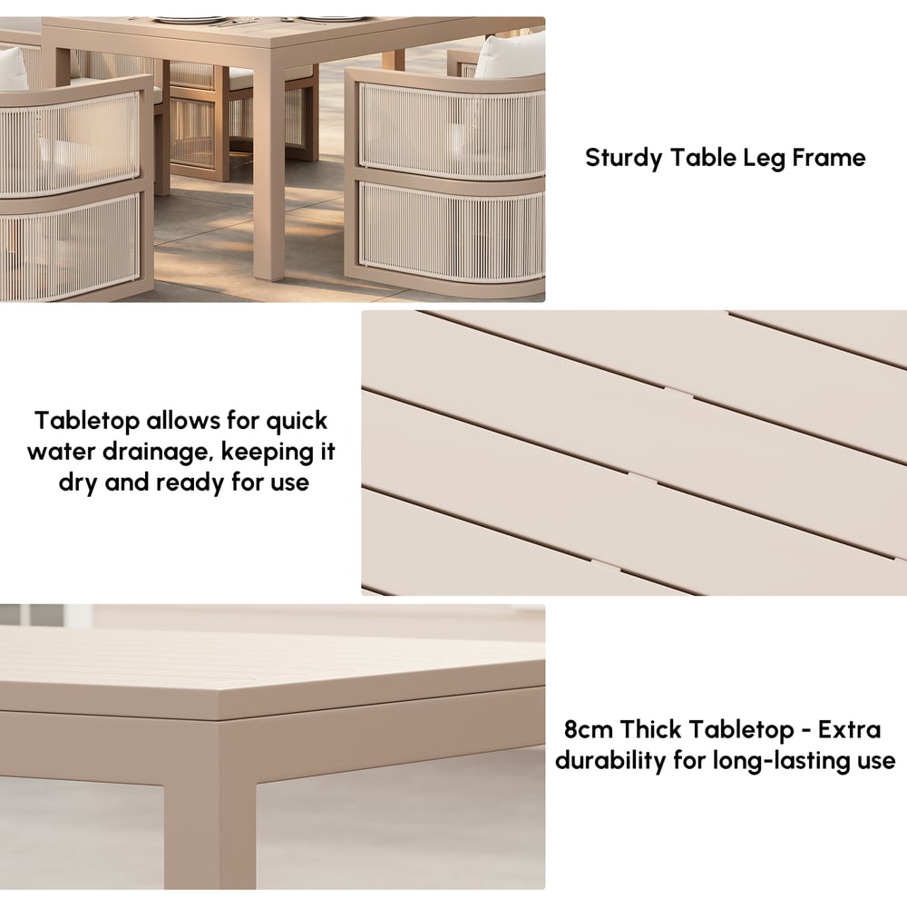 Wevara 87" Sand-Finished Aluminum Slatted Outdoor Dining Table in Sand window image