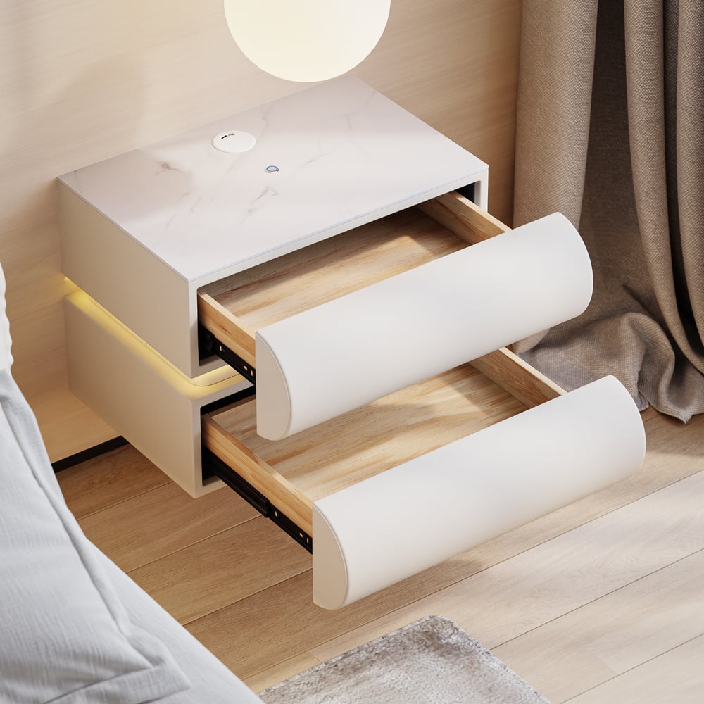Humply Floating Leather 2-Drawer Smart LED Nightstand with Sintered Stone Top window image
