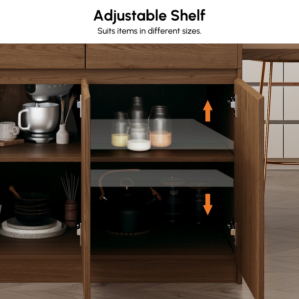 81''-106" Extendable Matte Sintered Stone Kitchen Island with Storage, Walnut window image