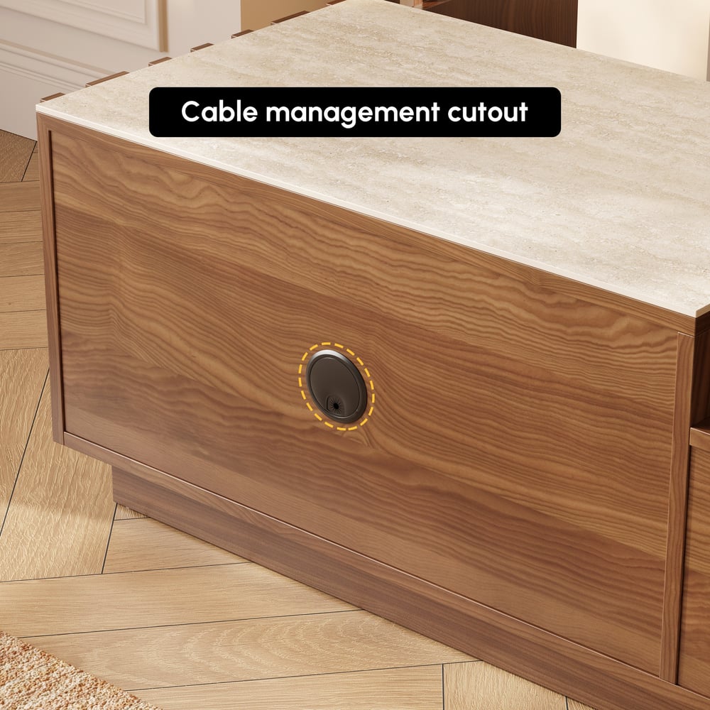 Aura 80" Ash Wood Fluted Walnut Projector TV Stand with Sintered Stone Top window image