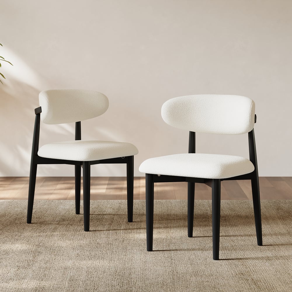 Modern Boucle Dining Chair with Black Rubber Wood Legs, 1 Piece window image