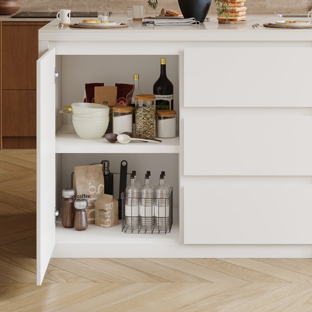 Modern 127 cm Glossy Sintered Stone Kitchen Island with Storage, White window image