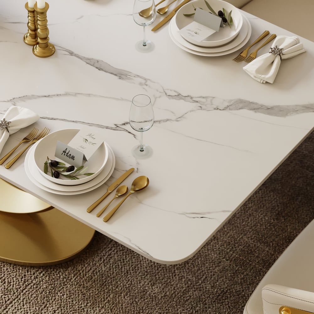 Dining Set 71.3" Rectangle Sintered Stone Table with 6 Chairs window image