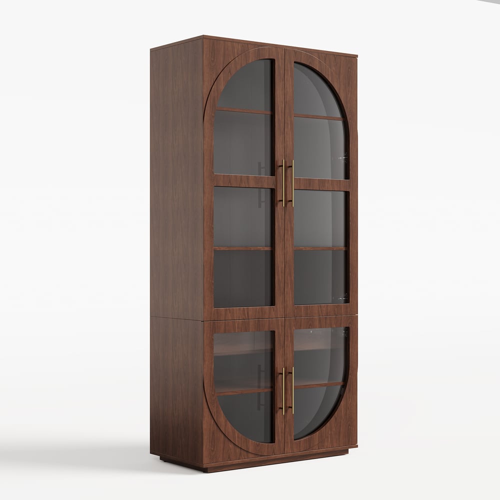 Arune Glass Tall Display Cabinet with Drawers & LED Light window image