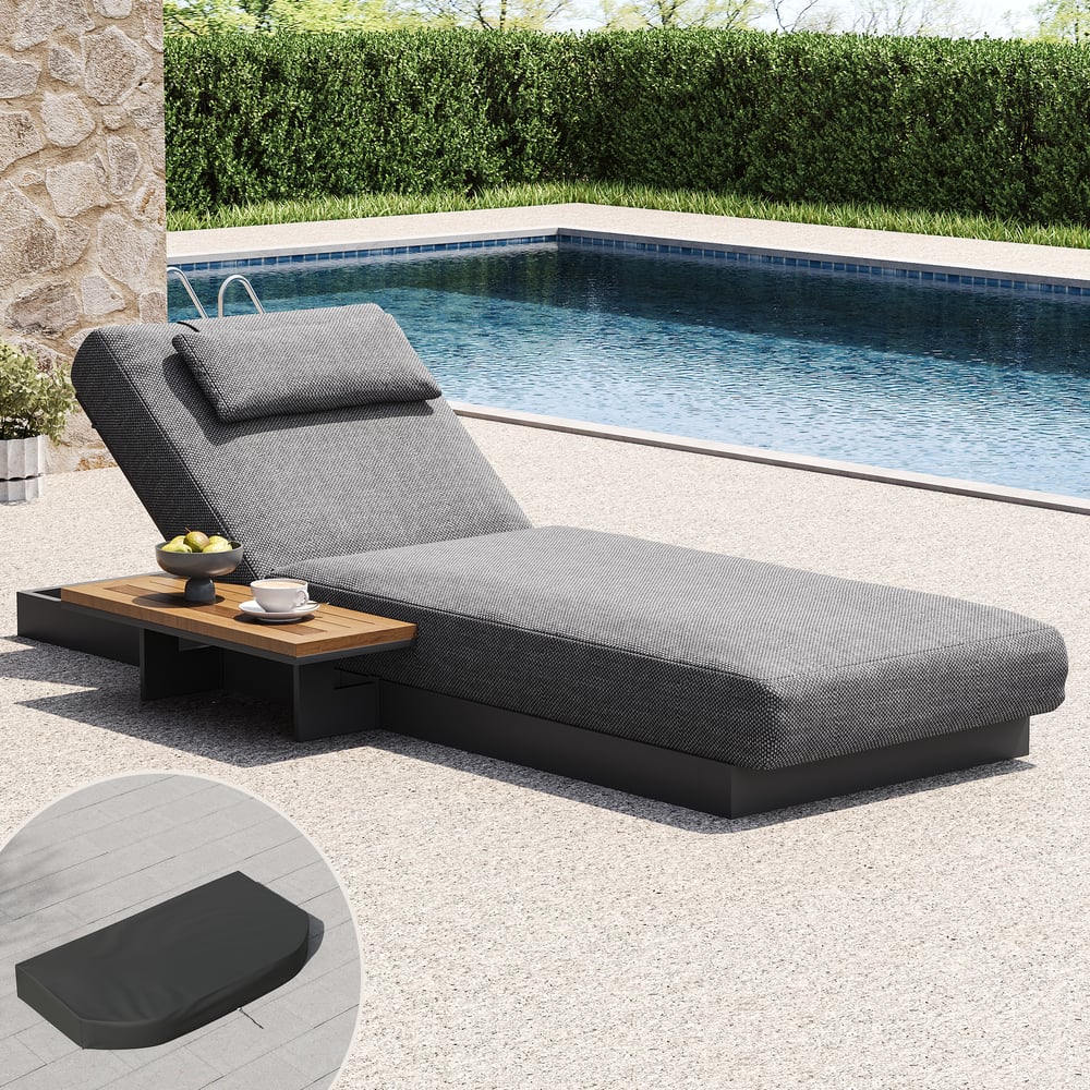 Tevara Single Outdoor Teak & Aluminium Adjustable Lounge Chaise with Black Cover window image