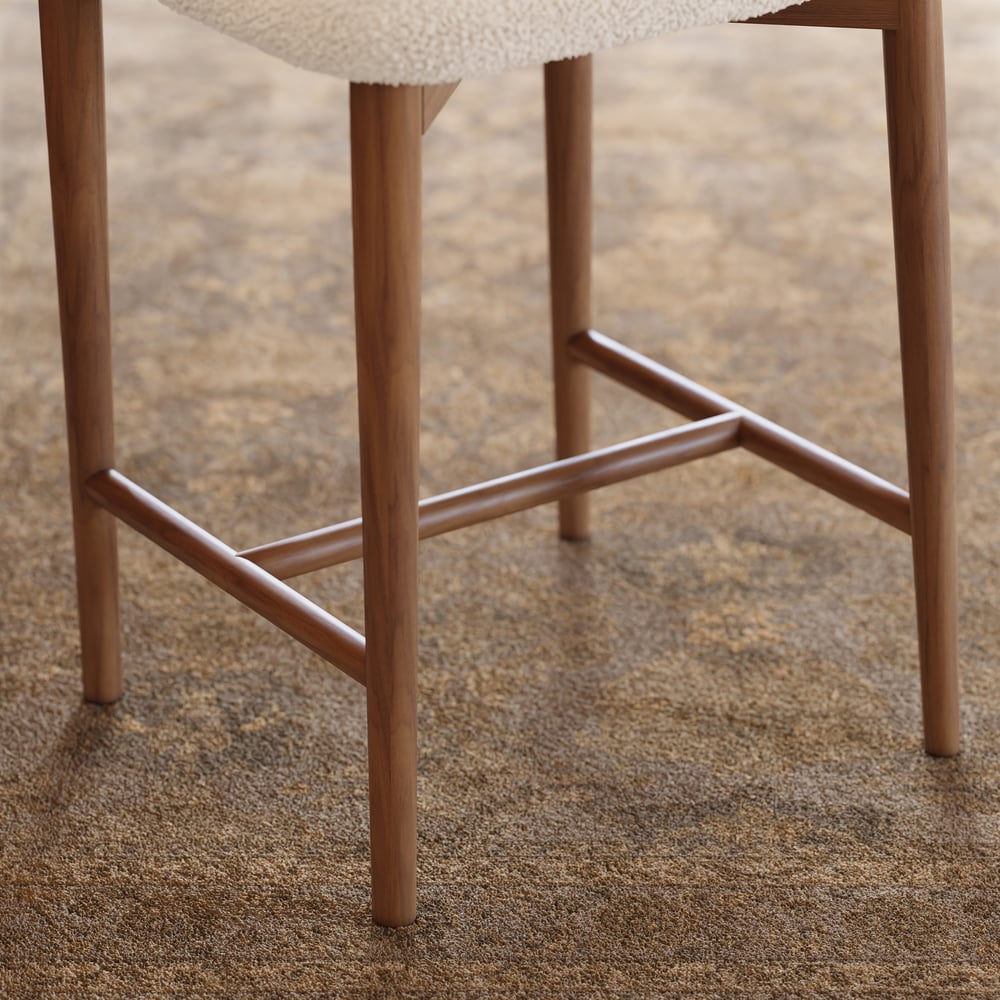 Modern Walnut Boucle Counter Stool with Wooden Legs, 1 Piece window image