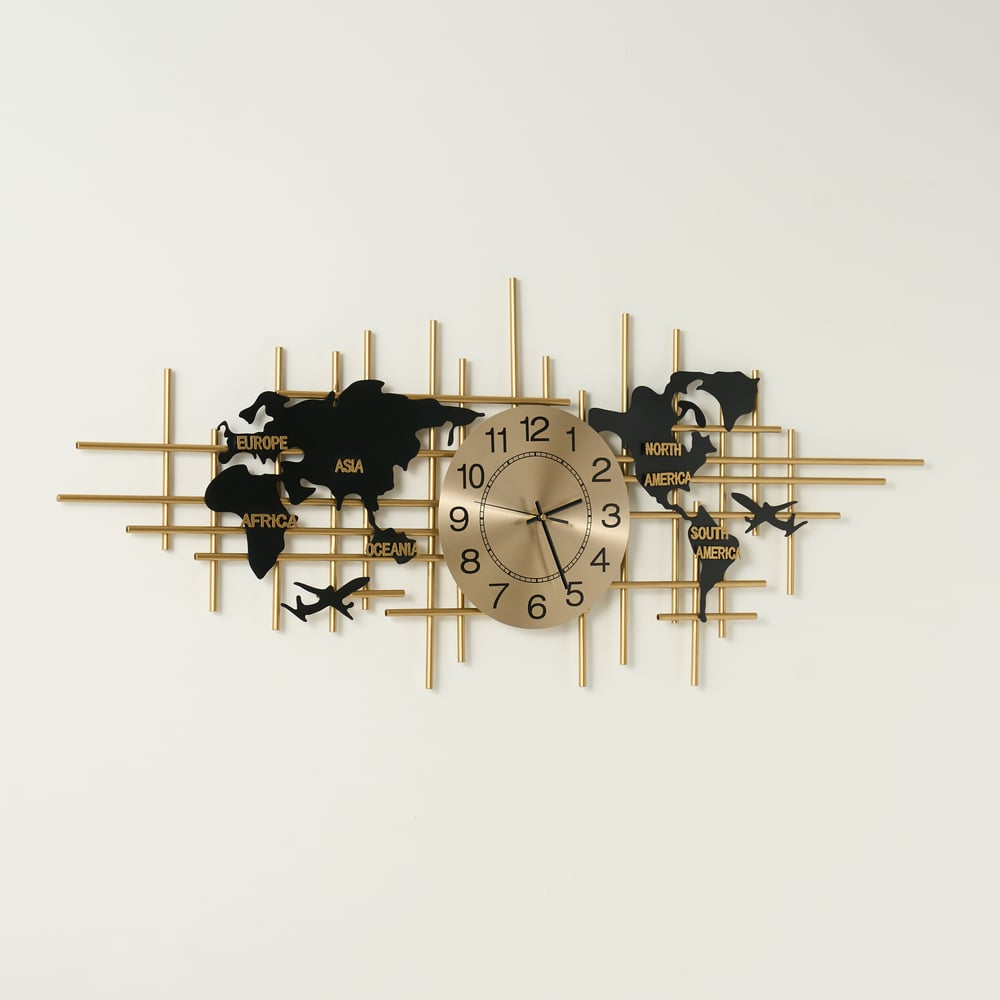 Reloj de Pared de Metal Grande de 116cm con Diseño de Mapa Decorativo Silencioso y Creativo para Sala de Estar Imagen de ventana