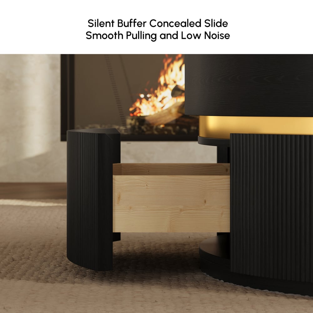 Table basse ronde à plateau relevable cannelé de 32 pouces avec 2 tiroirs image de fenêtre