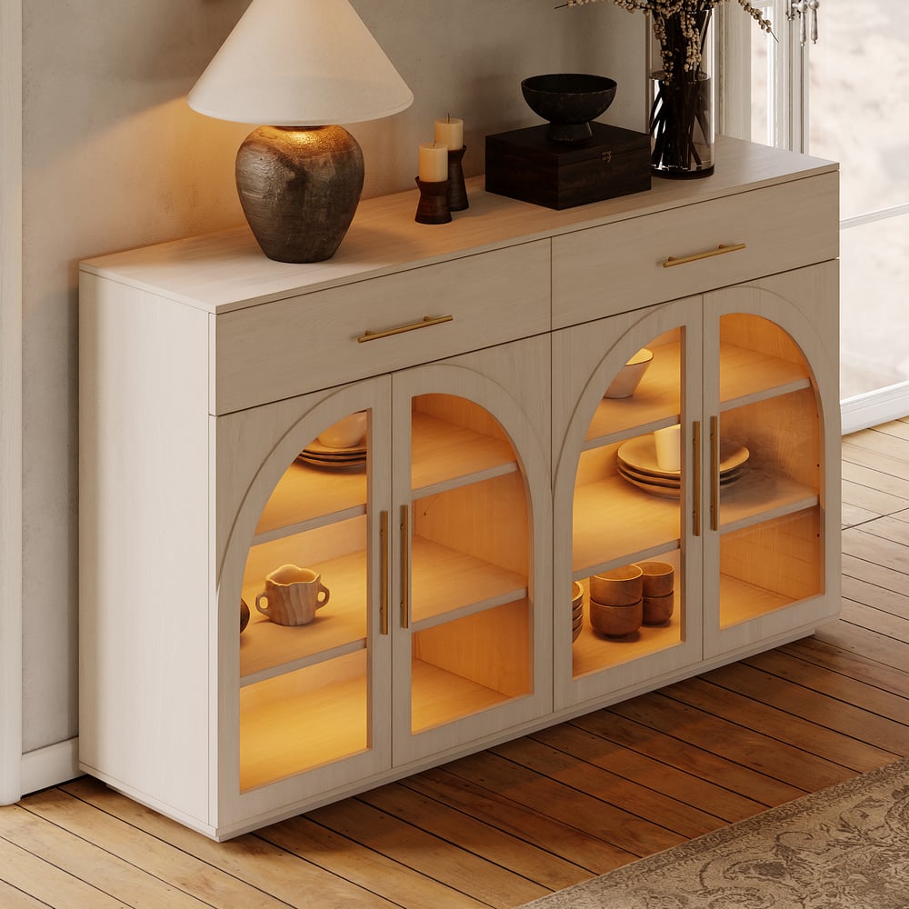 Arune 63" Whitewash Wood Sideboard with Storage & LED Lights window image