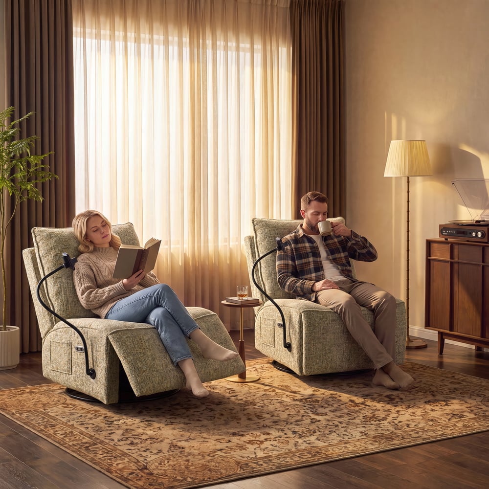 Performance Liner Power Swivel Rocker Recliner Accent Chair with Phone Holder window image