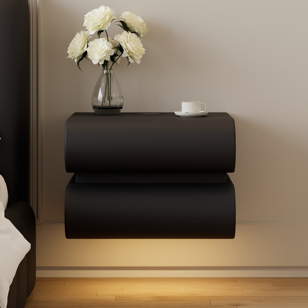 Comodino Intelligente Sospeso in Pelle Humply con Cassetto Immagine della finestra