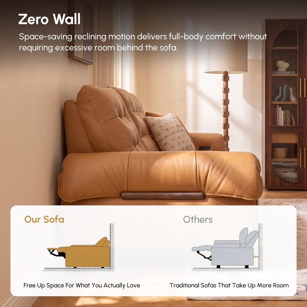 85" 2-Seater Genuine Leather Power Reclining Sofa with USB & USB-C Charging Ports window image