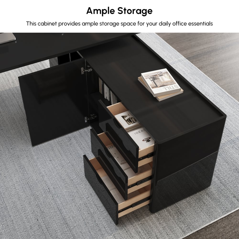 Modern 87" L-Shaped Right-Hand Executive Desk with Storage window image