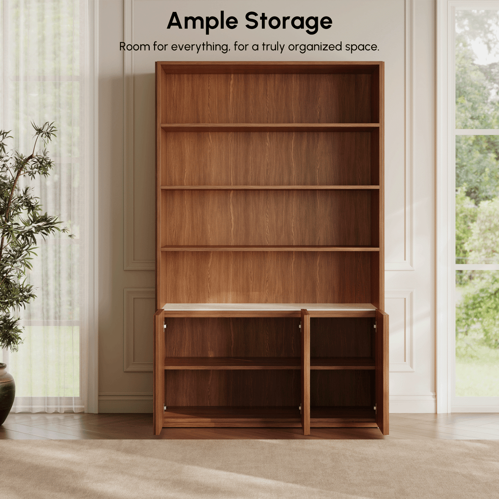 Aura 47” Ash Wood Fluted Walnut Bookcase With Sintered Stone Top window image