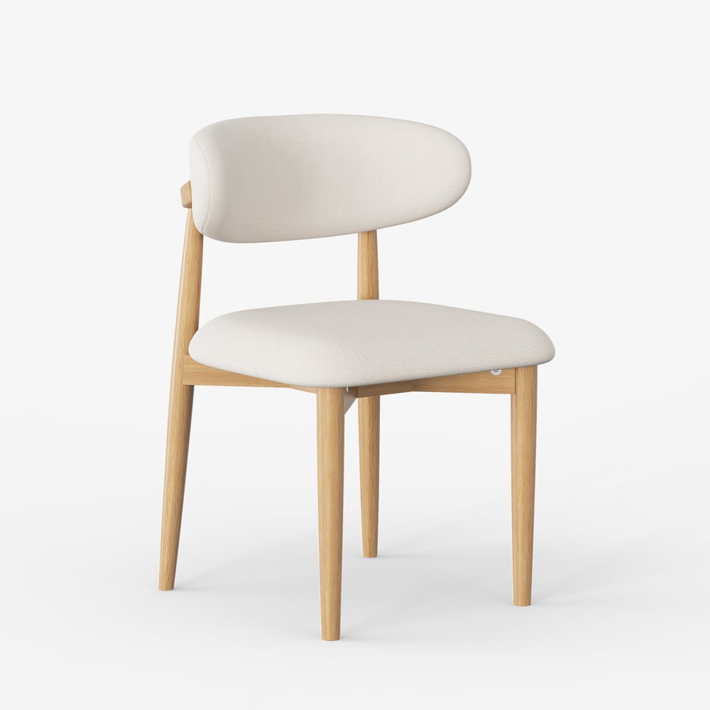 Modern Natural Linen Dining Chair with Rubber Wood Legs, 1 Piece window image