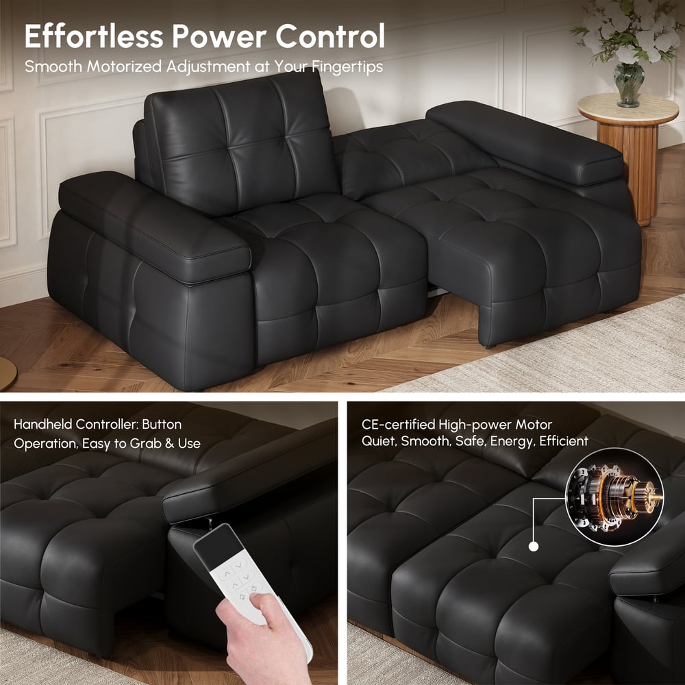 96" 2-Seater Genuine Leather Power Convertible Sleeper Sofa with adjustable armrests window image