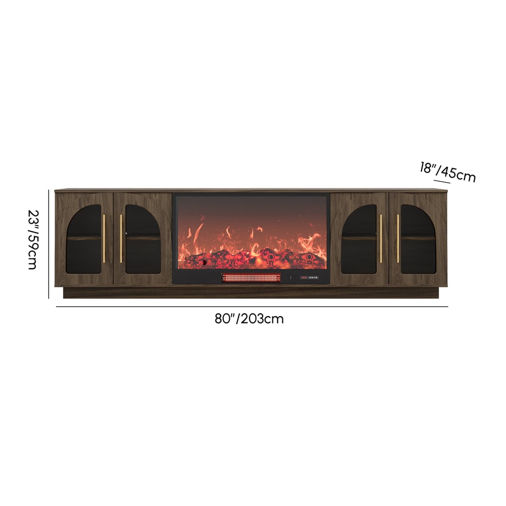 Arune 80" Arched Glass Doors Electric Fireplace TV Stand with Remote Control weights dimensions image