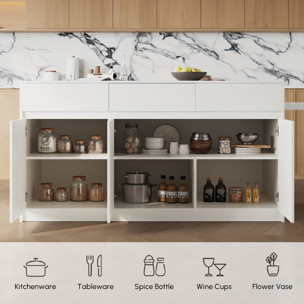 Modern 81"-106" Sintered Stone Kitchen Island with Drawers & Doors, White window image