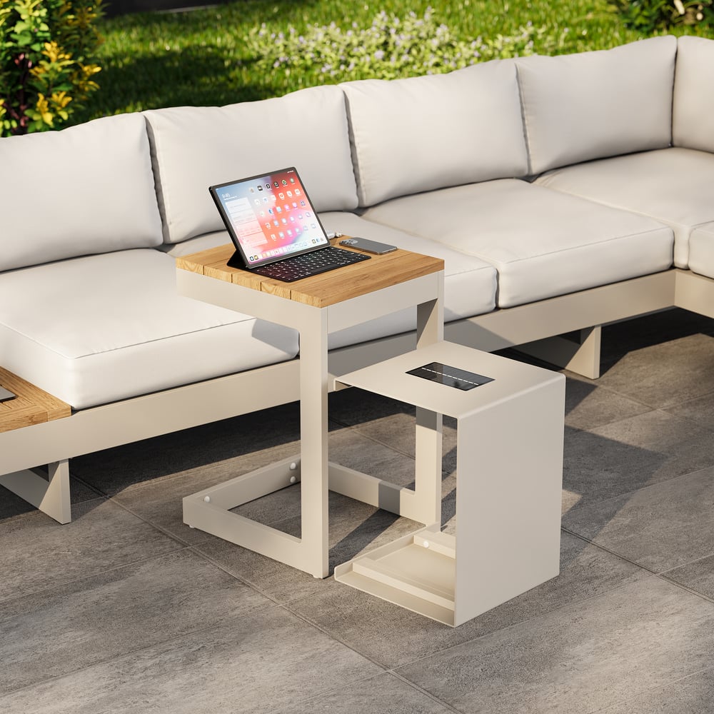 Tevara Outdoor Teak Aluminium Sand Side Table with Solar Light window image