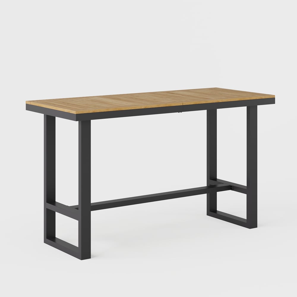 Tevara Outdoor Teak Wood Slat Top & Dark Grey Aluminium Frame Bar Table for Patio window image