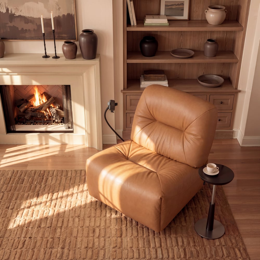 Leather Power Swivel Rocker Recliner Accent Chair with Phone Holder window image