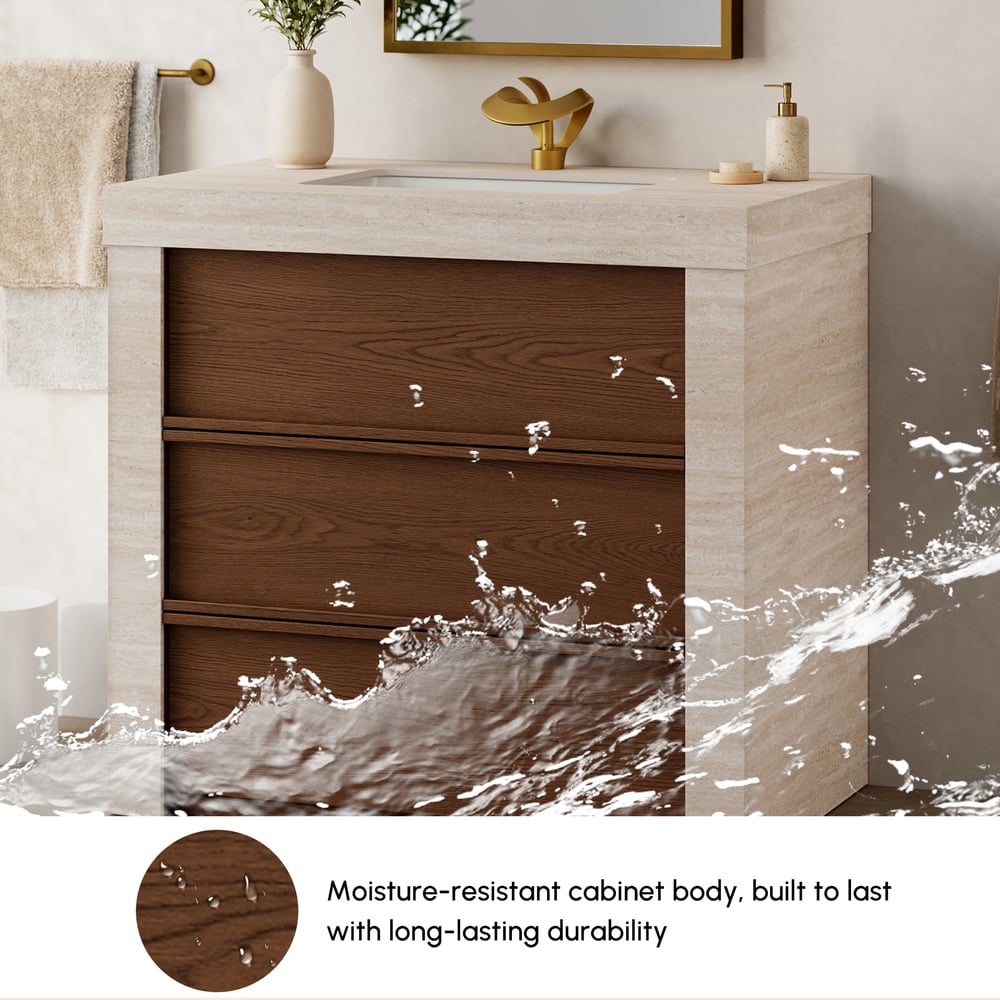 36" Single Bathroom Vanity with Ceramic Sink, Sintered Stone Top window image