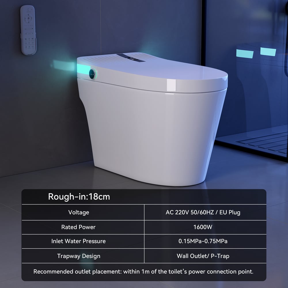 Glowin K1 Pro Smart Bidet Toilet with Built-in Tank, Foam Shield, CE weights dimensions image