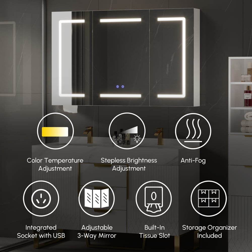 47" LED Bathroom Medicine Cabinet Dimmable with Defogger, Tissue Slot and Outlet window image