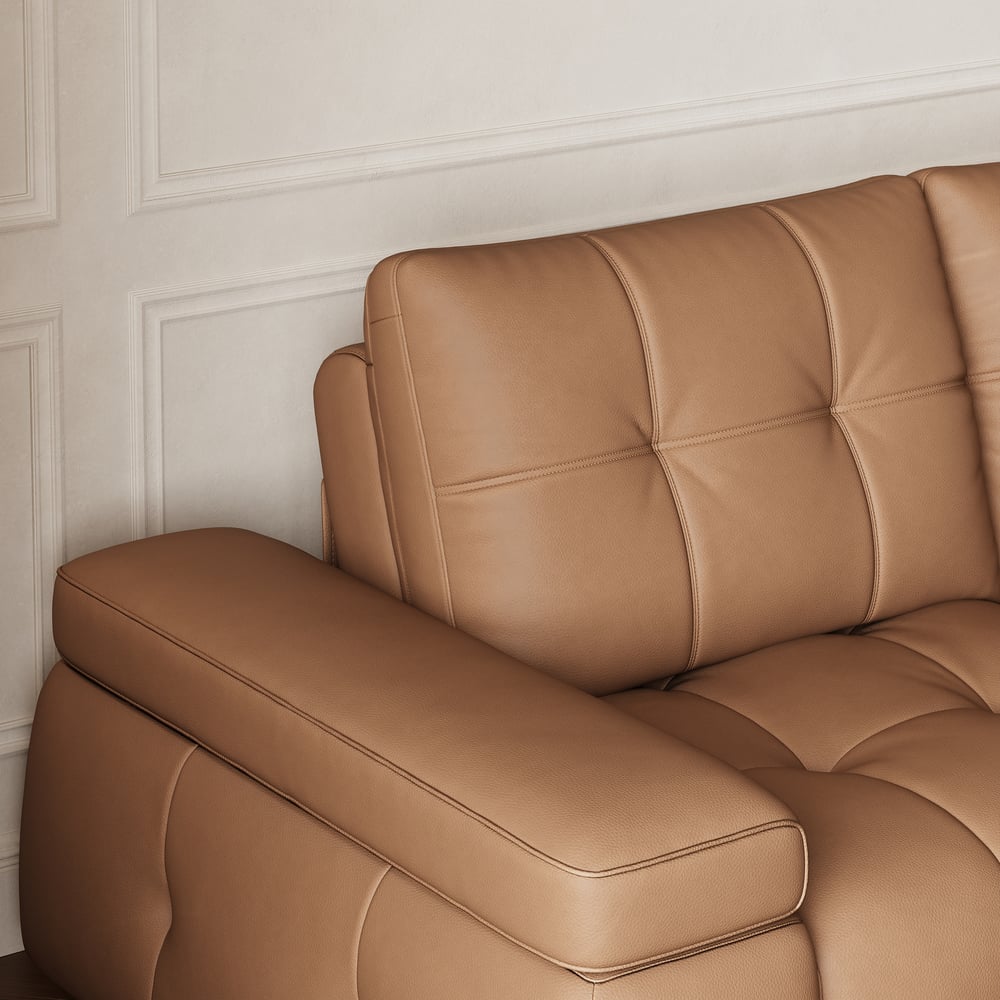 130" 3-Seater Genuine Leather Power Convertible Sleeper Sofa with adjustable armrests window image