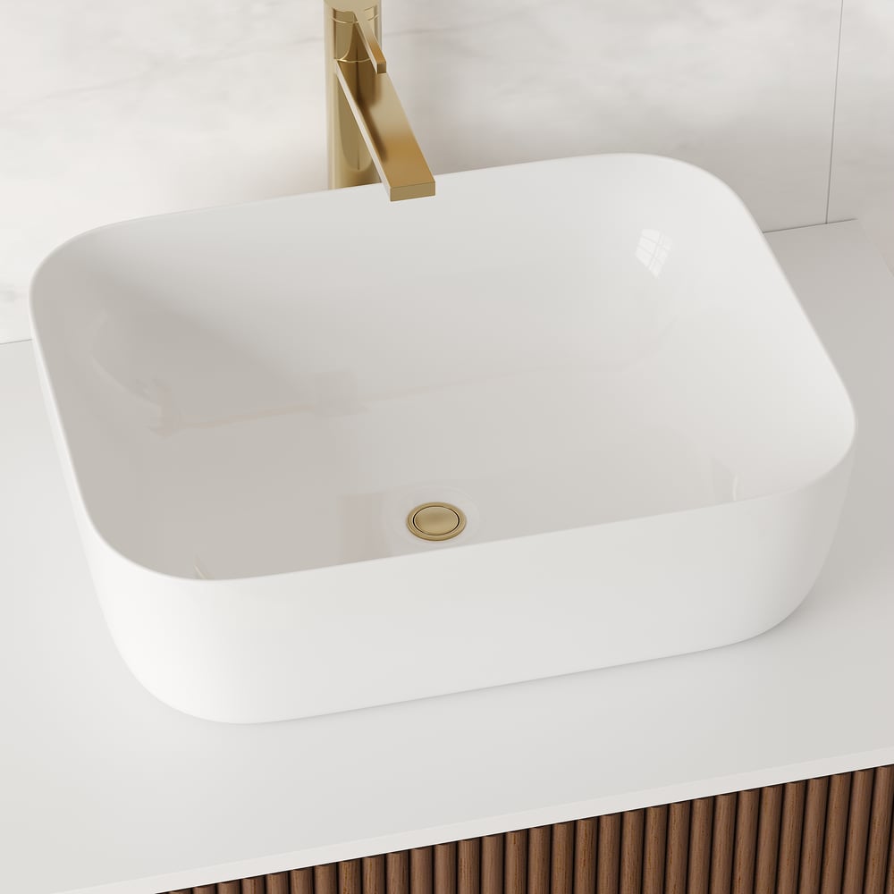 80cm Fluted Freestanding Bathroom Vanity with Vessel Sink, 3-Drawers, Sintered Stone top window image