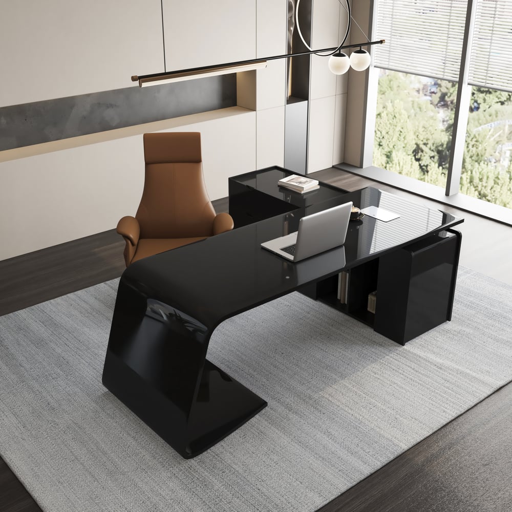 Modern 87" L-Shaped Left-Hand Executive Desk with Storage window image