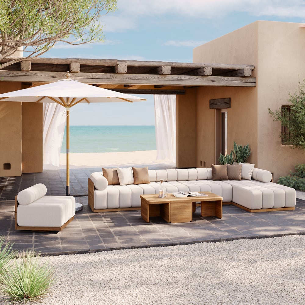 Resaro 8-Piece Outdoor Modular Natural Teak Sectional Fluted Sofa Set window image