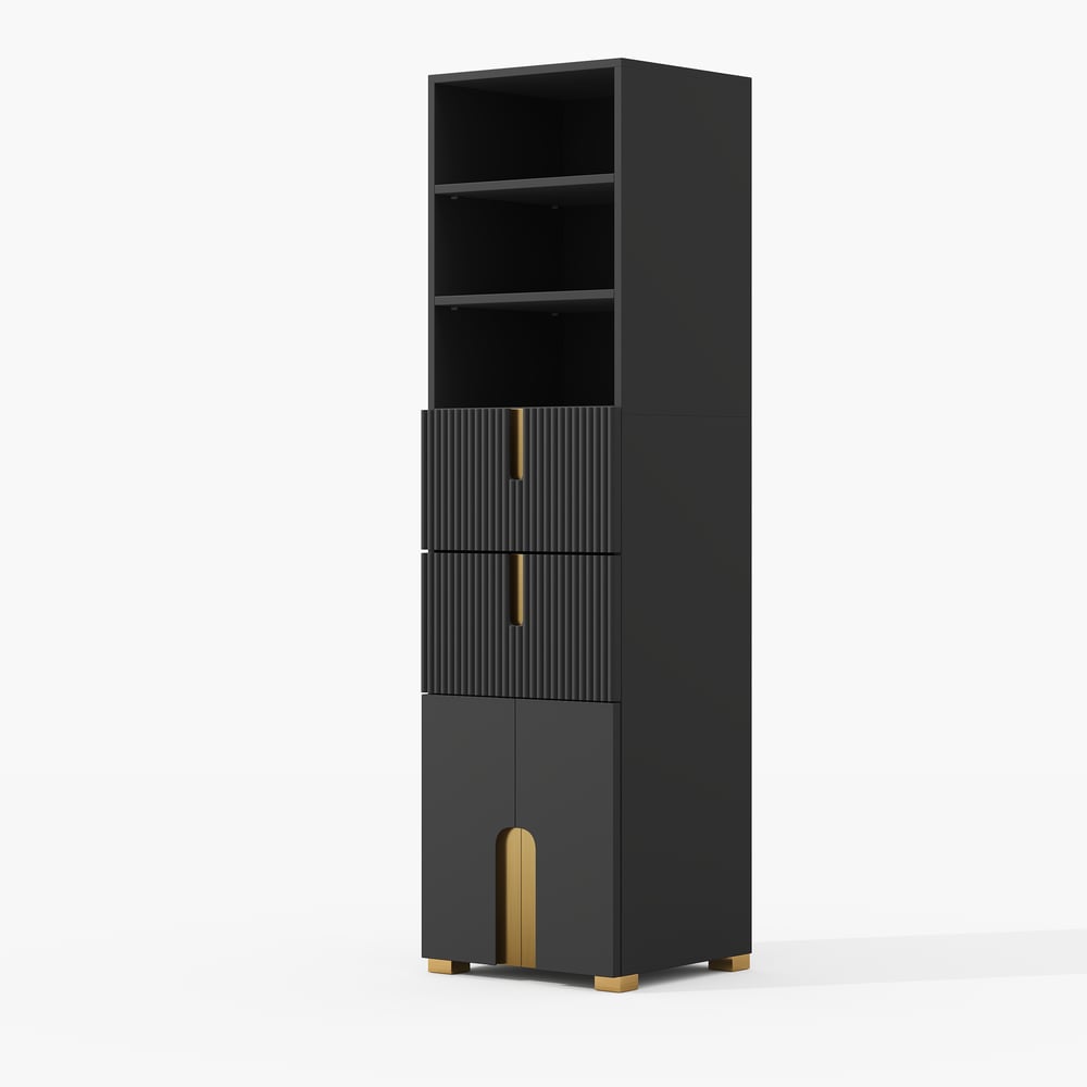 Artis 59" Bathroom Storage Cabinet – Freestanding Linen Tower with 2 Drawers & 2 Doors window image