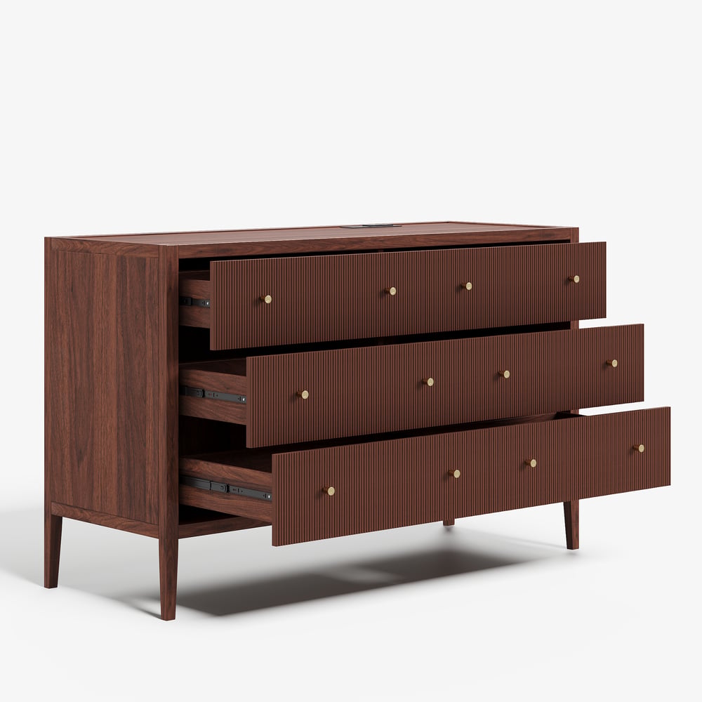 Stria 47" Fluted Natural 6-Drawer Dresser with Charging Station window image