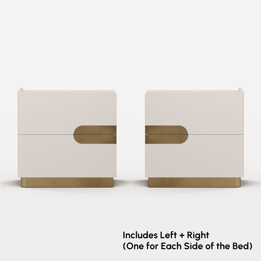 20-calowy inteligentny stolik nocny z 2 szufladami, blatem ze spieku kwarcowego i stacją ładującą, zestaw 2 sztuk obraz okna