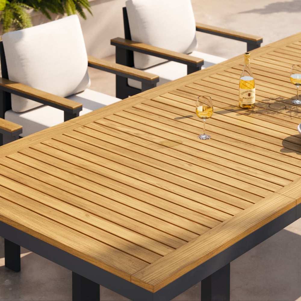 Tevara 7-Piece Rectangle Wood & Aluminum Outdoor Extendable Dining Set window image