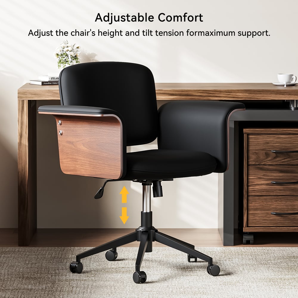 Black L-Shaped Corner Desk with Storage & Black Faux Leather Office Chair window image